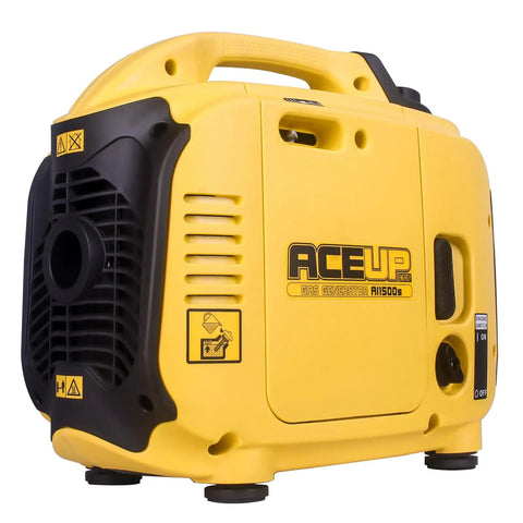 Yellow Whisper Quiet 1500 Watt Portable Inverter Generator with 120V AC Outlet and recoil start handle