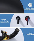 Matte Black Wall Mount Bathroom Faucet With Single Handle, Temp Control, Brass, showing design details and materials.