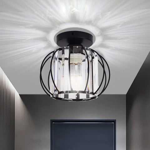 Black Crystal Flush Mount Ceiling Light With Modern Close To Ceiling Design Semi Flush Fixture for hallways entryways foyers
