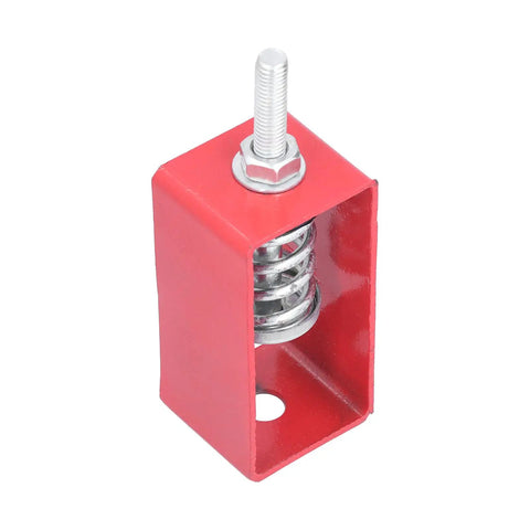 Spring Vibration Isolator Mount for Low Frequency Noise Reduction, Heavy Duty 30kg To 50kg Load, Easy No Fuss Installation With Card Slots For Axial Fans, Piping, Pipelines, Hoisting Equipment And Silent Operation. Red steel spring isolator mount with threaded bolt