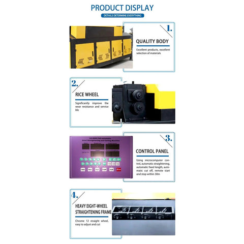 Heavy Duty Automatic Rebar Straightening And Cutting Machine Hydraulic Steel Bar Processor 4-14Mm showing control panel and quality body.