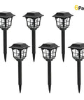 Image of Solar Pathway Lights 6 Pack Black Waterproof Outdoor LED Garden Lights Easy Install No Fuss Decorative Dusk To Dawn Auto On Off 8 Lumens