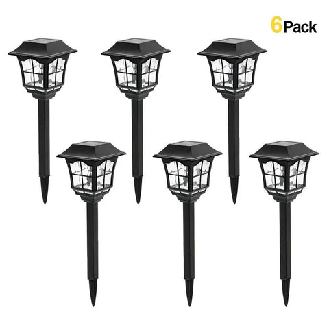 Image of Solar Pathway Lights 6 Pack Black Waterproof Outdoor LED Garden Lights Easy Install No Fuss Decorative Dusk To Dawn Auto On Off 8 Lumens