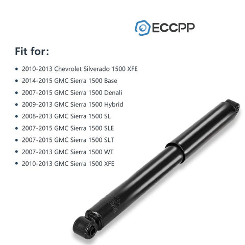 Rear Shock Strut Kit Set of 2 for Chevy Silverado 1500 and GMC Sierra 1500 Direct Fit Heavy Duty Shocks displayed with fitment list