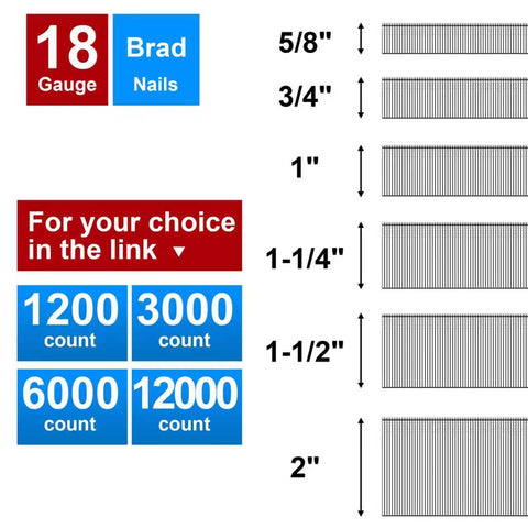 Image of Assorted 18 Gauge Brad Nails Kit, 1200 Count Galvanized Nails For Pneumatic And Electric Nailers, Sizes 2in to 5/8in