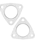 Two triangular silver 2-inch exhaust flange gaskets with three bolt holes and large center opening