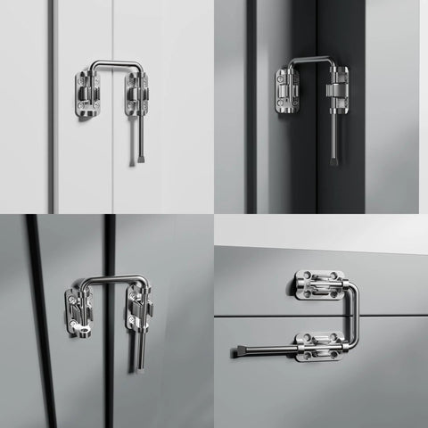 Patio Sliding Door Loop Lock 2 3 Eighth Inch U Shaped Latch Hook Lock Replacement installed on cabinets and gates.