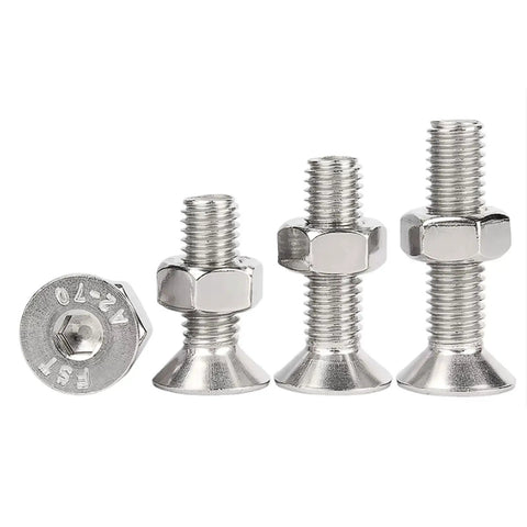 M6 Countersunk Hex Socket Head Screws And Nuts Kit, 40 Sets, 304 Stainless Steel Fasteners For Indoor Outdoor DIY Projects, Built To Last With Strong Threads, Smooth Finish, Easy To Tighten, shown with hex nuts