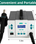 Hot Air Rework Station 1000W With 7 Nozzles, LCD Display, And Channel Control for PCB Repair, dimensions 7.3in x 6.3in x 4in