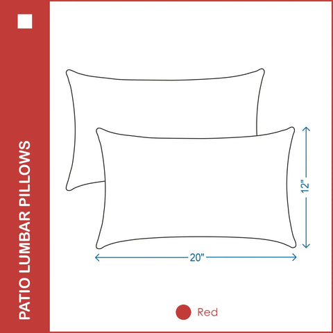 Diagram of Indoor Outdoor Lumbar Pillows Set Of 2 For Patio Furniture All Season Waterproof Cushions 12 By 20 Inches Red Polyester.