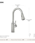 Diagram of Conneaut One Handle Pulldown Kitchen Faucet With Power Clean Spray, Reflex Docking, Spot Resist Stainless Finish, Model 87801SRS