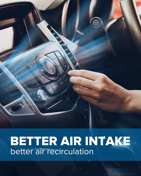 Cabin Air Filter With Activated Carbon For Volkswagen Vehicles Including Jetta Tiguan Atlas Taos Atlas Cross Sport GTI Golf Alltrack Golf SportWagen E Golf Golf R Arteon Keeps Odors Out And Delivers Fresh Cabin Air For Daily Commute showcasing better air intake in vehicle interior.