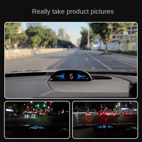 Smart GPS Head Up Display With Anti Glare Hd Screen For Chevrolet Volt Bolt Ev Blazer Ev showing speed readings on windshield.