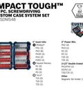 Impact Tough 48-Piece Screwdriver Bit Set Boss-Grade With Tilt In Tilt Out Custom Case System, open case showing various bits