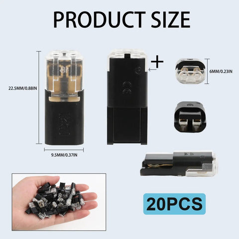 Two Pin LED Strip Light Connectors With Locking Buckle Quick Plug In Splice Clips for 22 18 AWG Wires Low Voltage Reusable Tool Free