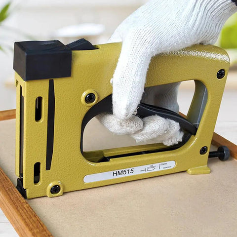Hand using Pro Grade Point Driver For Picture Framing With 1000 Points, Heavy Duty Framing Tool For Artists And DIYers, yellow color