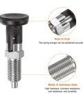 Built Tough M12x1.5 Push Fit Ball Nose Spring Plunger Stainless Steel Self Locking Retractable Index Plunger 6mm Pin close-up view of locking nuts and threads.