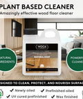 Natural Wood Cleaner Soap White 2.5L for oil-finished floors, shown in a living room with wood floors and modern decor.
