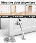 Eight Piece Rubber Door Stop Tips With Screws Set Ribbed Door Stop Foot Caps for Kick Down and Drop Down Stoppers Anti Skid Durable Rubber Bumper for home office and workshop use shown installed on a door