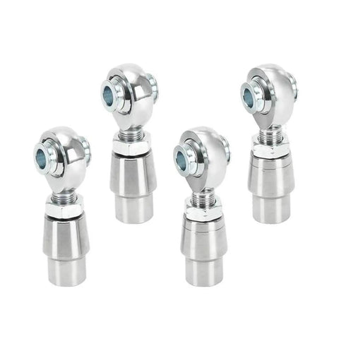 Four Piece Five Eighths Inch Eighteen Thread Heim Joint Rod End Kit With Spacers showing chrome rod ends, designed for rugged custom setups.