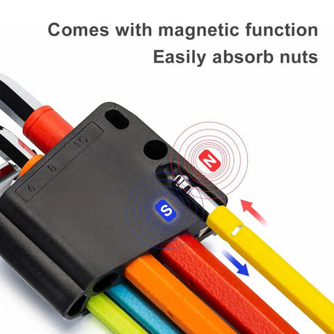 Color Coded Ball End Hex Key Set, Metric 1.5-10mm, 9-Piece Long Arm Allen Wrench Kit with magnetic function demonstration