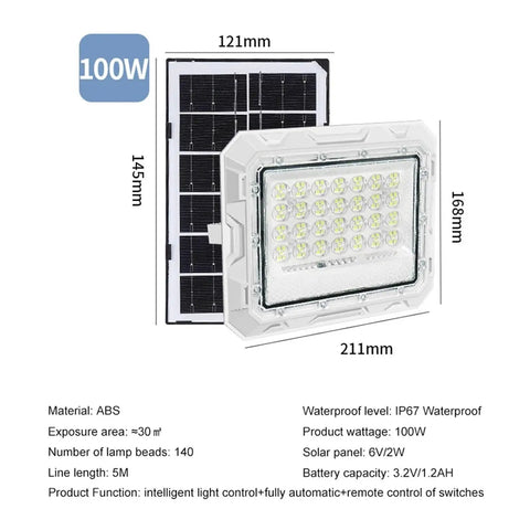 JUDYSSY Solar Outdoor Courtyard Lights 5-in-1 Led Beads High-Power Floodlights, 100W solar panel and waterproof design.