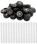 50Pcs RC Vehicle Wheel And Shaft Set Plastic Wheels 30mm And 32mm Dia With 2mm Axles And 100mm Shafts For DIY Replacement Parts
