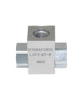 Front view of LSV1-6T-N 3 Port Hydraulic Shuttle Valve Ball Type with 6 ORB Ports, beefy 3500 PSI max for heavy equipment.