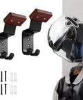 Heavy Duty Bike Helmet Wall Mount With Two Key Hooks Solid Wood Base And Steel Frame Rugged Gear Hanger for helmets and jackets.