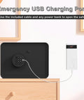 Kids Mini Safe Cash Box With Coin And Bill Slot Keypad And Key Lock USB Backup Black Macaron Finish plugged into power bank