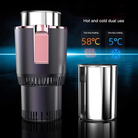 Premium Dual Action Car Beverage Warmer And Chiller Cup With Sharp Digital Temp Gauge 12 Volt Cigar Interface Aluminum Build.