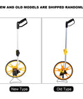 WALFRONT Measuring Wheel Wheel Measurement Roller, Foldable Handle shown in new and old models, highlighting size and design.