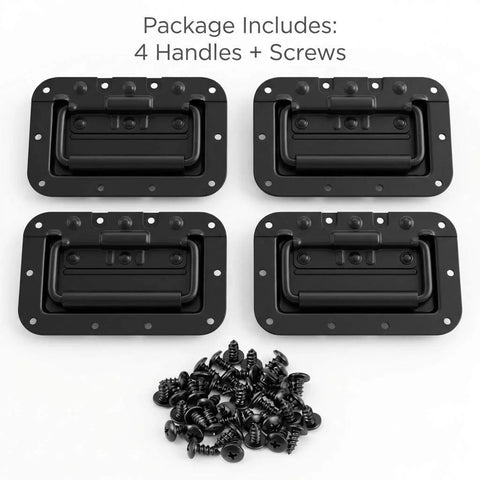 Large Recessed Spring Loaded Steel Handle Set 4 Pack For Flush Mount Cabinets Flight Cases And Racks with mounting screws