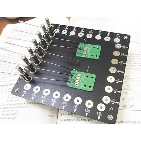Multi-Function Probe Data Repair Tool For Flying Leads And PCB Jumpers on a test board with connectors visible.