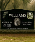 Companion Black Granite Headstone With Corner Design Built Tough Memorial Stone with engraved photo and rose carving