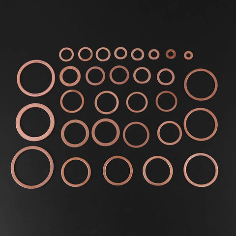 Badass 570 Pieces Copper Washers Assortment Kit Includes Flat Sealing Gaskets For Heavy Plumbing Mechanical Work High Electrical Conductivity Secure Plastic Storage Box Perfect For Trucks Cars Generators Marine Engines And DIY Repair Projects Today. copper washers assortment on black background