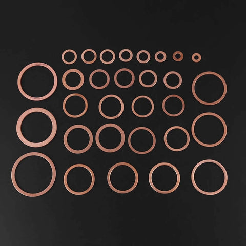 Super Sweet 570pcs Copper Washer Assortment Kit With 30 Metric Sizes Nice For Auto Repair And Home Plumbing Jobs Plastic Organizer Holds Sump Plugs Hydraulic Fittings Oil Seals Easy Find Compartments Keep Gear Tidy On Trucks Or Cars, copper washers on black background
