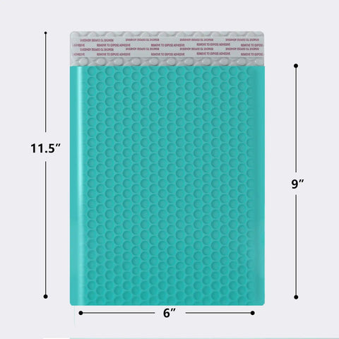 Front view of 6x9 Inch Bubble Mailer 50 Pack Waterproof Padded Envelopes With Strong Self Seal Adhesive Cushioning Shipping Bags In Bright Teal