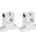 Two Pack Aluminum Linear Motion Rod Rail Clamp Guide Support For 16mm Diameter Shaft SK16, Heavy Duty Mounting Brackets For CNC DIY 3D Printer Setup, Compact 48x16x44mm Size, two silver clamps