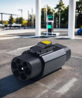 Top Shelf EV Charging Adapter Type 2 To Type 1 Converter 32A 7.2Kw Electric Vehicle Connector on charging station background.