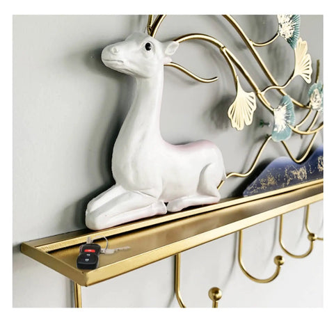 Slick Wall Mounted Coat Rack For Entryway Essentials With Sturdy Rustic Hooks to manage keys on a stylish shelf with a deer decor.