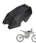 Heavy Duty Motorcycle Battery Cover And Guard Shield For Electric Dirt Bikes Built With Hella Rugged Plastic, black shield close-up.