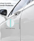 Side view of a white car featuring a clear silicone cabinet door bumper with strong adhesive 3M backing installed on the door.