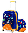Two Piece Kids Luggage Set With 12 Inch Backpack And 18 Inch Rolling Suitcase In Blue Astronaut Design Lightweight Durable ABS Hardshell