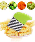 Crinkle cutter knife with bright green handle and stainless steel blades for crinkle-cut fries and vegetables