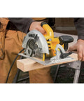 Lightweight 7-1/4 Inch Corded Circular Saw Featuring A Badass 15 Amp Motor With Snappy Electric Brake cutting through wood.