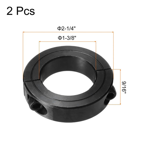 1 3 Eighth Inch Bore Double Split Carbon Steel Shaft Collar With Set Screw Heavy Duty Clamping Collar Black 2 Pack shown with dimensions