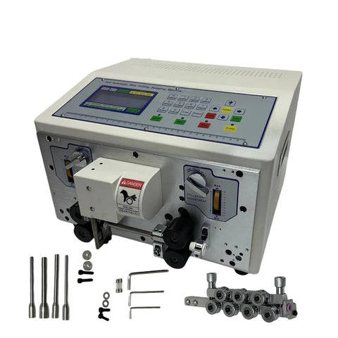 Automatic Wire Stripper Cutter Machine With Touch Screen Display For Precise Cable Peeling And Stripping Adjustable Voltage with accessories.
