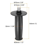Front view of a two-pack angle grinder side handle with 14mm thread, 141mm length, plastic ergonomic non-slip design, replacement grip.
