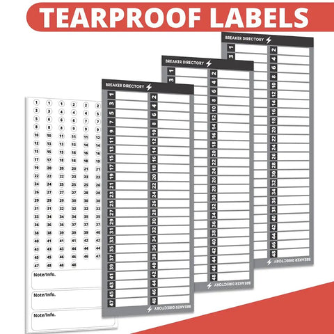 Durable Non Tearable Vinyl Circuit Breaker Labels With Strong Adhesive For Fuse Panels Waterproof And Oil Resistant Stickers